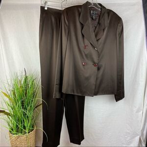Via Seta 100% Silk Brown Jacket Blazer & Pant Suit 10